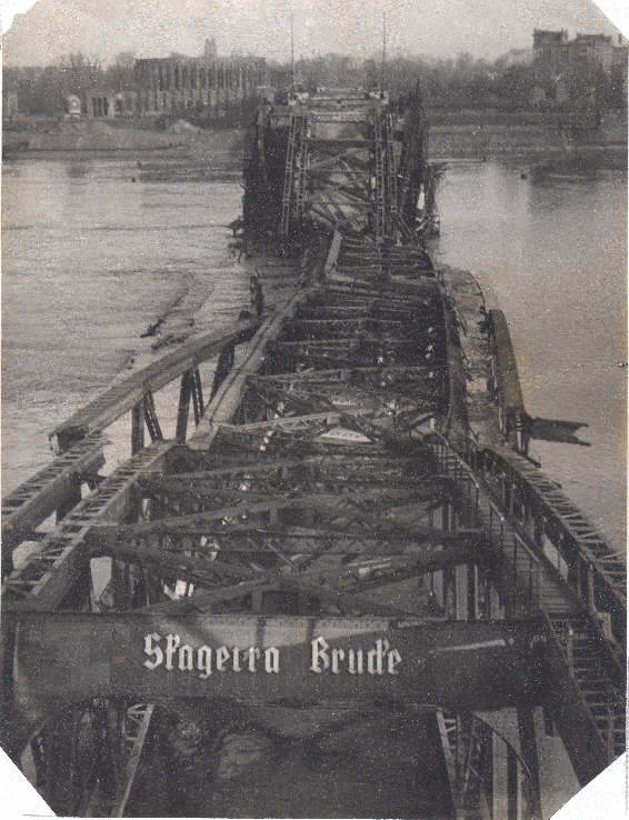 BOMBED BRIDGE OVER THE RHINE, DUSSELDORF